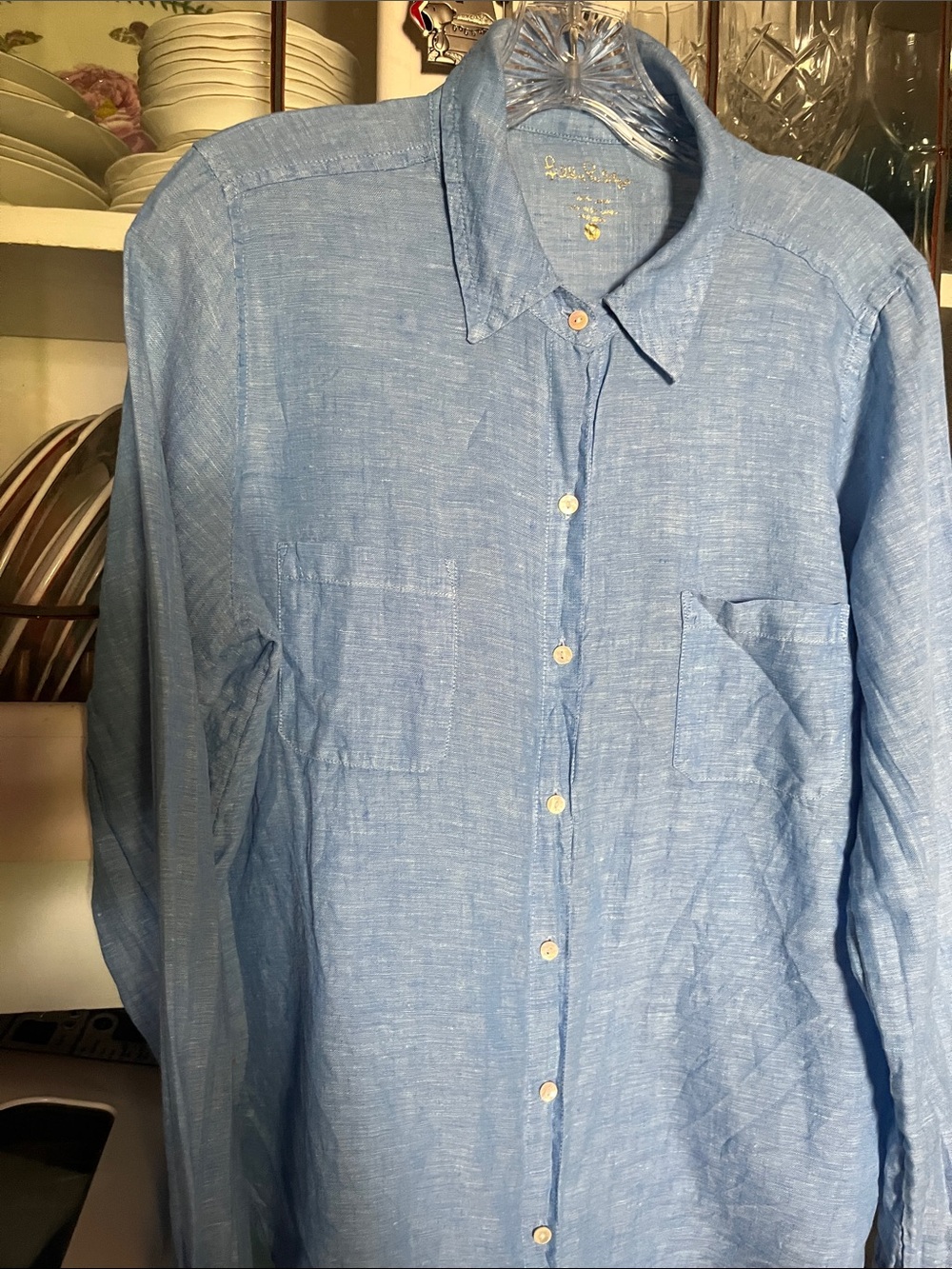Lily Pulitzer Blue linen button down shirt Long-Sleeve